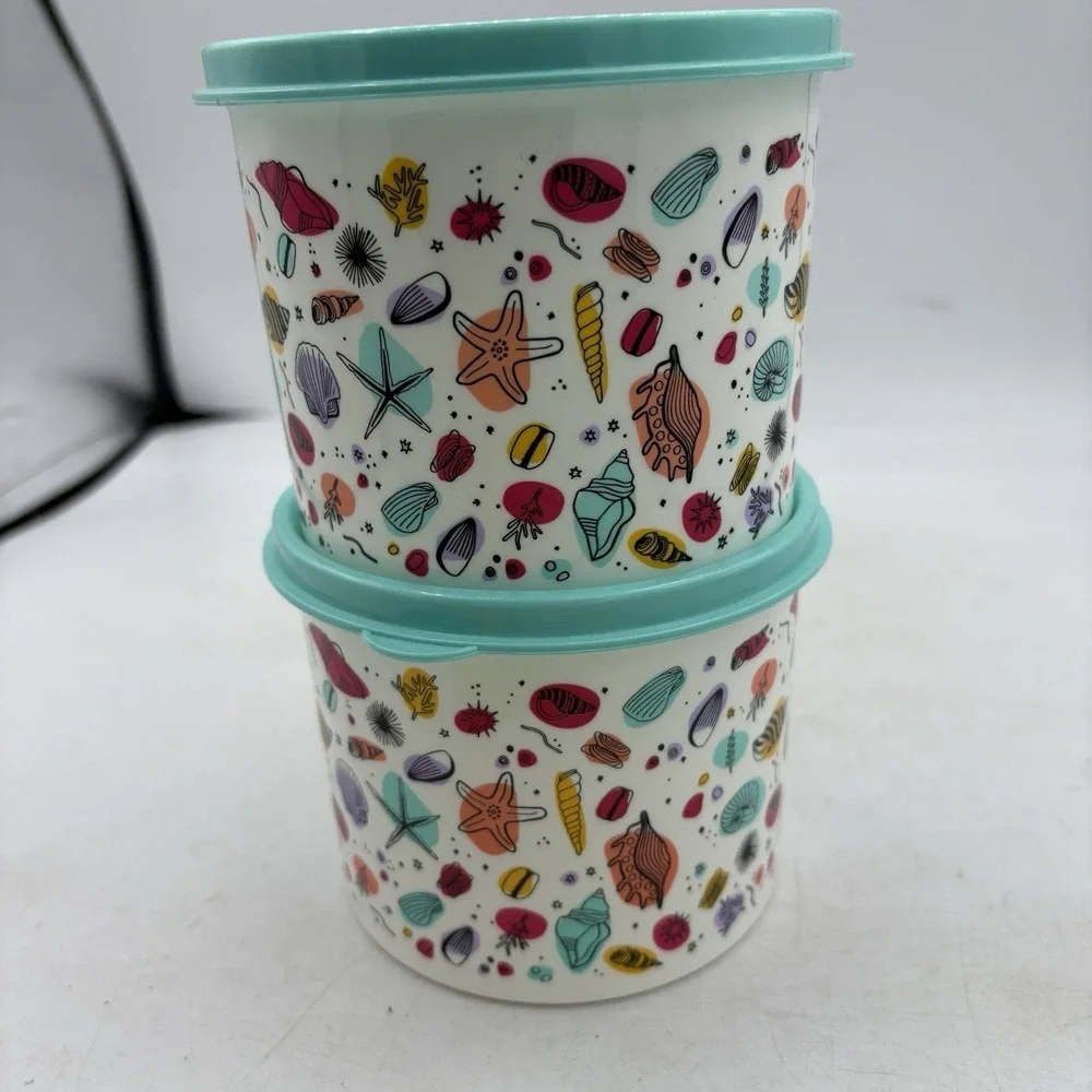 Tupperware Food Storage Utopic Shore Mini 2 Cups Shell Sea Ocean White Set of 2